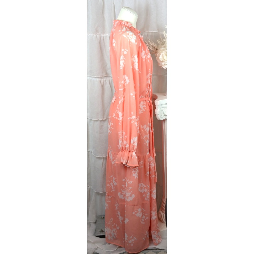 Pink Lily by Natalie Kennedy Tiered Peach Floral Midi Dress Plus Size 3XL - Picture 9 of 15